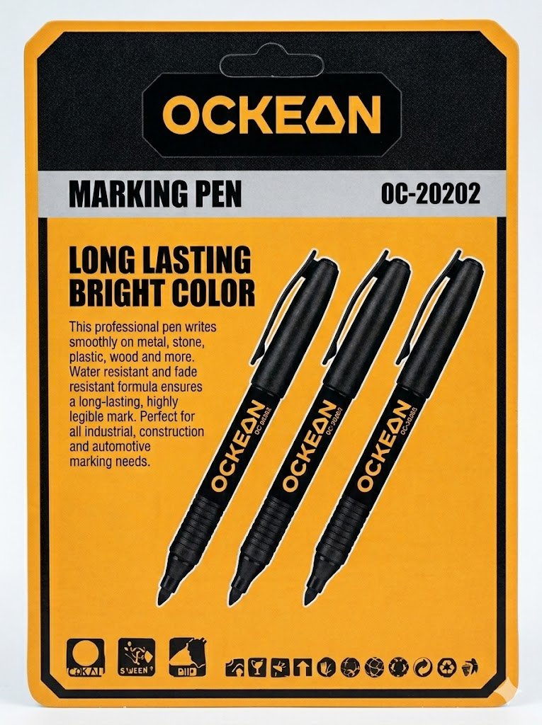 OCKEAN Sanoat va qurilish uchun professional qora marker (Suvga chidamli, oʻchmaydigan, 1 dona)  15909
