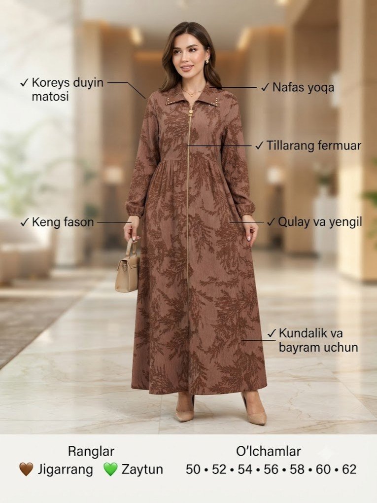 Uzun ayollar xalat-ko'ylagi — Balashimer uslubi, keng etakli  b3b7q529d   18233