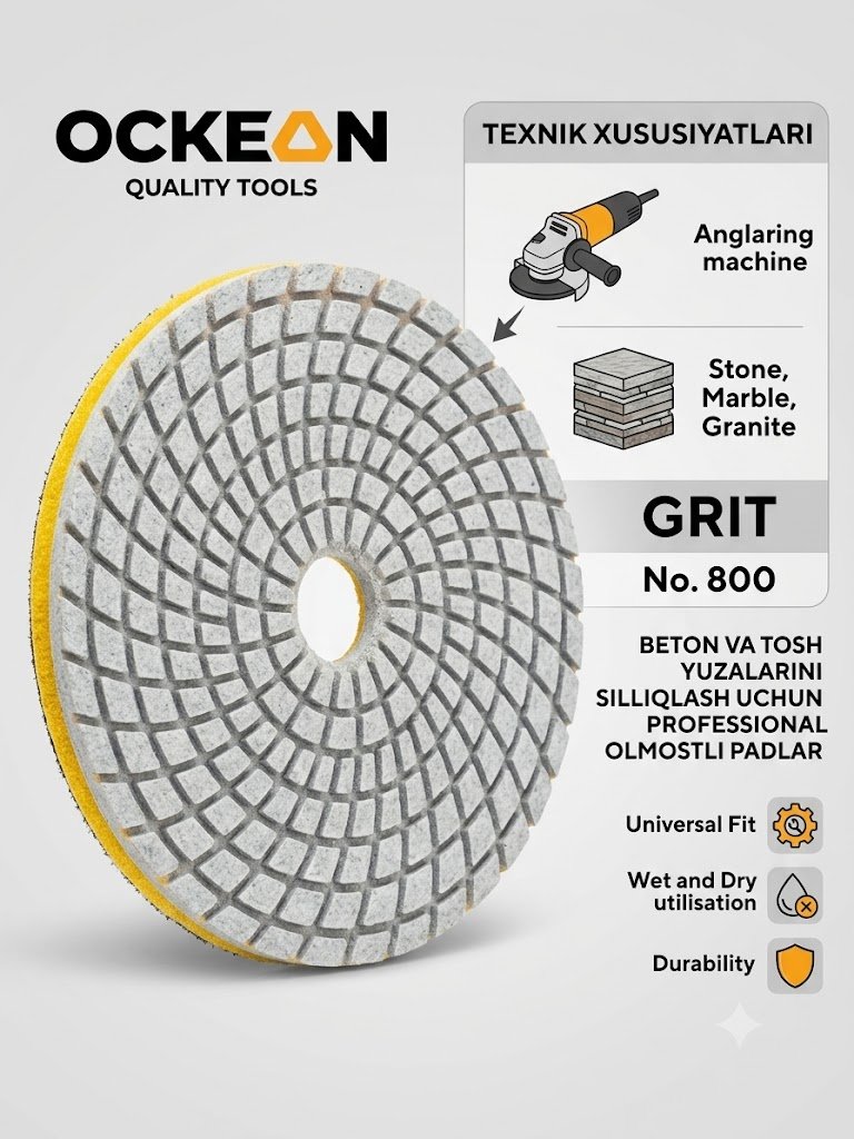 OCKEAN Professional Olmosli Silliqlash Padi (Diamond Polishing Pad)  300 mm  15183