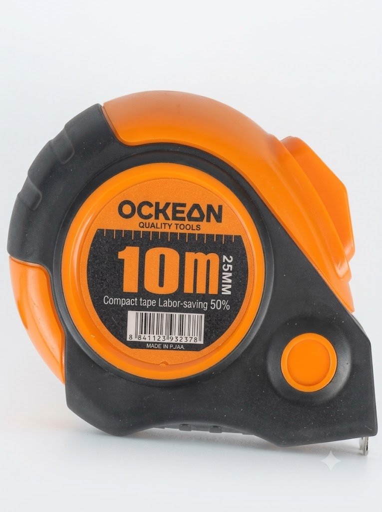 OCKEAN 10 metrli professional o‘lchov lentasi (Ruletka) - Qora-Sariq dizayn, 25 mm  15401