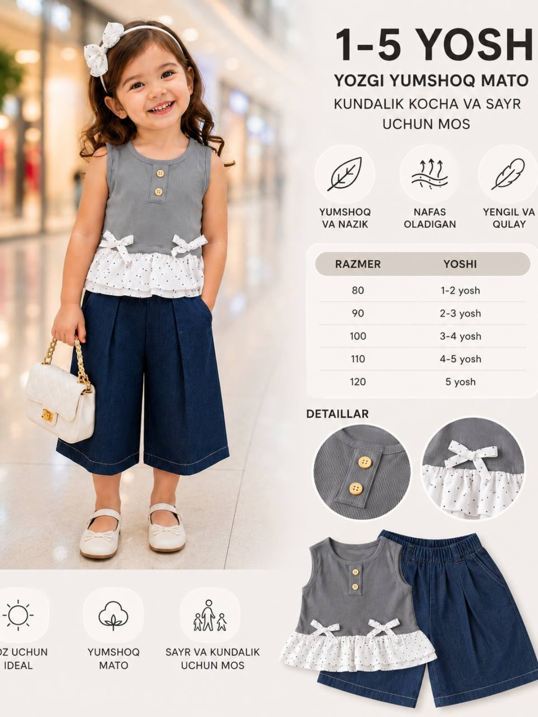 Qizlar uchun qulay kundalik komplet