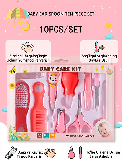Baby Care Kit — Chaqaloqlar uchun 10 lilik parvarish to'plami | Pushti rang | BPA Free | 0+ oy  14945
