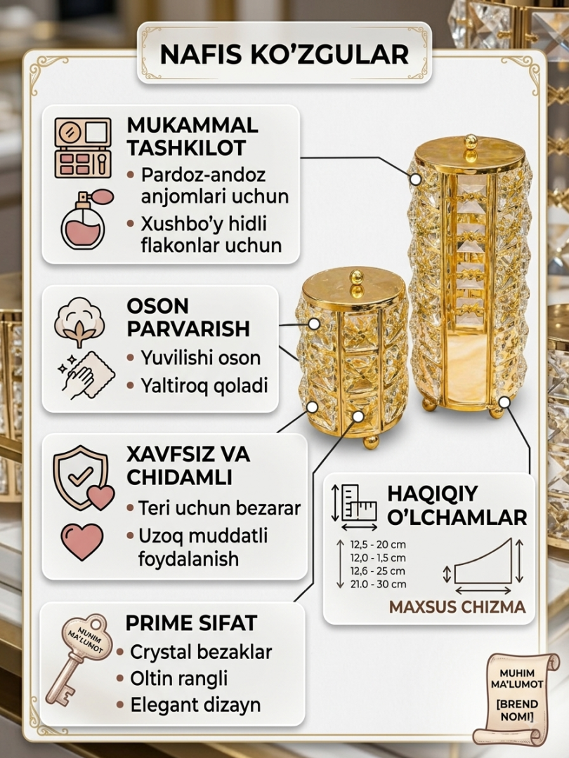 Premium Kristalli Kosmetika Organizatori – Uyingizga Hashamat va Nazokat Bag‘ishlang!   19383  o.p.p15p