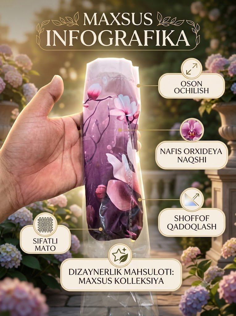 Yorqin gul printli va UV himoyali ayollar soyaboni — Shamolga chidamli (Turli dizaynlarda)  18389   ac.g9d