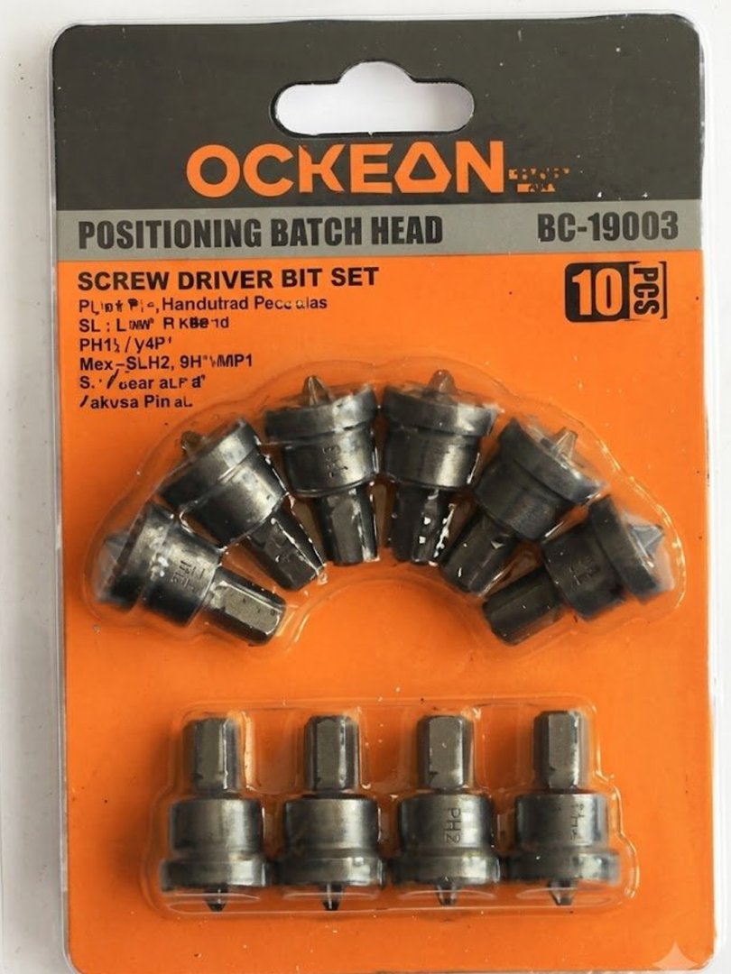 OCKEAN BC-19006 Professional tornavida va manyovrli batsh-golovka (bita) nasadkalari to‘plami, magnetli, 10 dona   16124