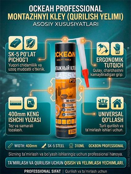 OCKEAN Classic Fix Professional Montaj Yelimi (310 ml) – Suyuq mixlar: mustahkam va tezkor mahkamlash!    16155