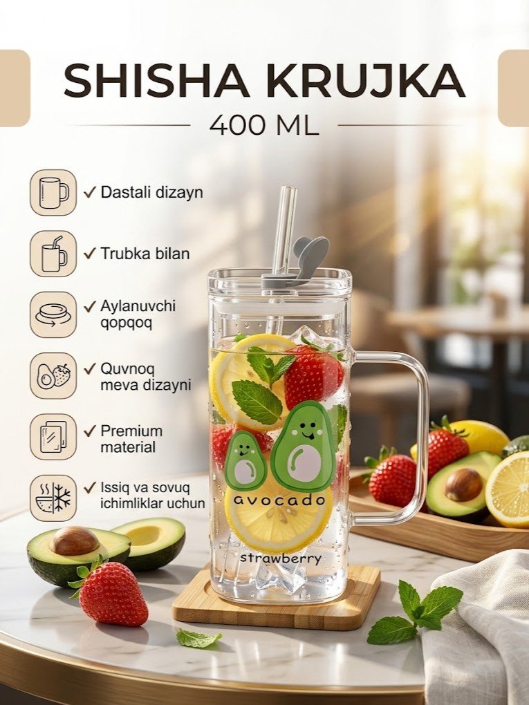 Shisha stakan (kружка) — dastali, trubkali va bolalarcha rasmli, 400 ml    c1q707d   17557