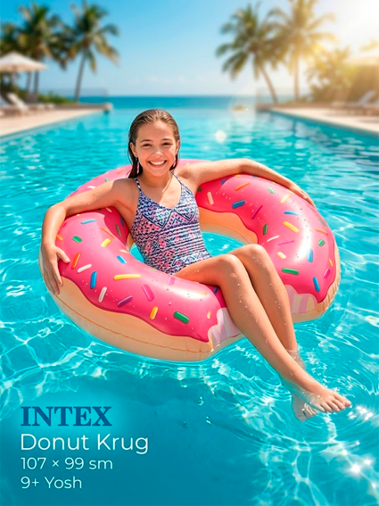 : Intex 56265 Nafas oldiradigan donut krug 107×99 sm «Kamalak Donut» — 9 yoshdan, maksimal og'irlik 80 kg  14612