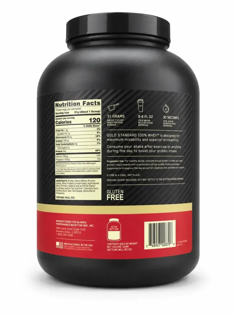 Optimum Nutrition Gold Standard 100% Whey — Zardob oqsili kompleksi (Strawberries & Cream ta'mi), 4.99 LB (2.26 kg), 73 porsiya   18910