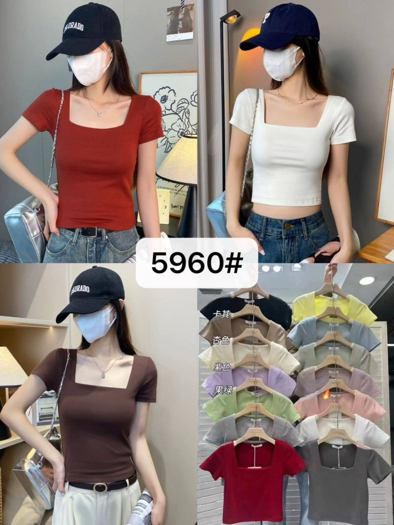 Ayollar futbolka kvadrat yoqali kalta yengli — 5960# standart o'lcham  b5q285d   19117