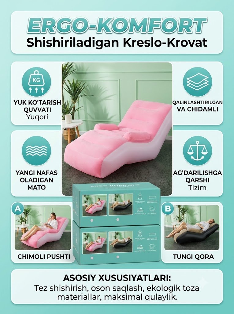 Yumshoq Damlama Divan-Kreslo — Tayanchli va Tirgakli Puflama Krovat (80x140x85 cm)  18336  c.6q.290d