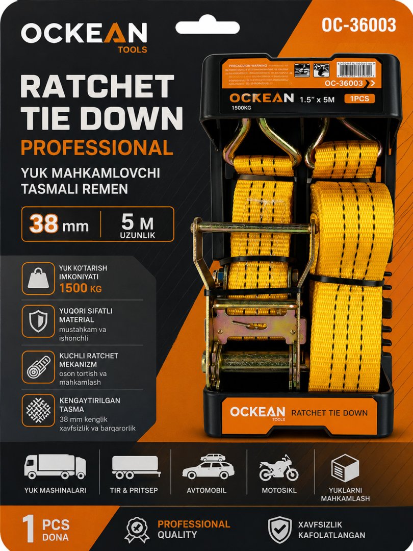 OCKEAN Professional Yuk Mahkamlovchi Tasmali Remen (38mm x 5m, 1 dona, OC-36003)  16160