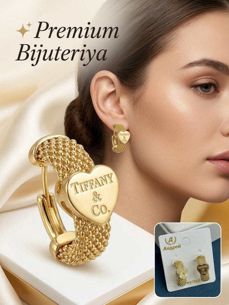 "Андрей" brendi — Ayollar uchun premium bijuteriya sirg'alari, Yurak shaklidagi halqa (Hoop) Sirg'a    rd  16996