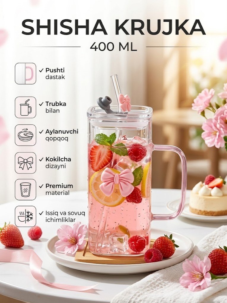 Shisha stakan (kружка) — pushti dastali, trubkali va kokilcha (bant) dizaynli, 400 ml   c1q707d  17558