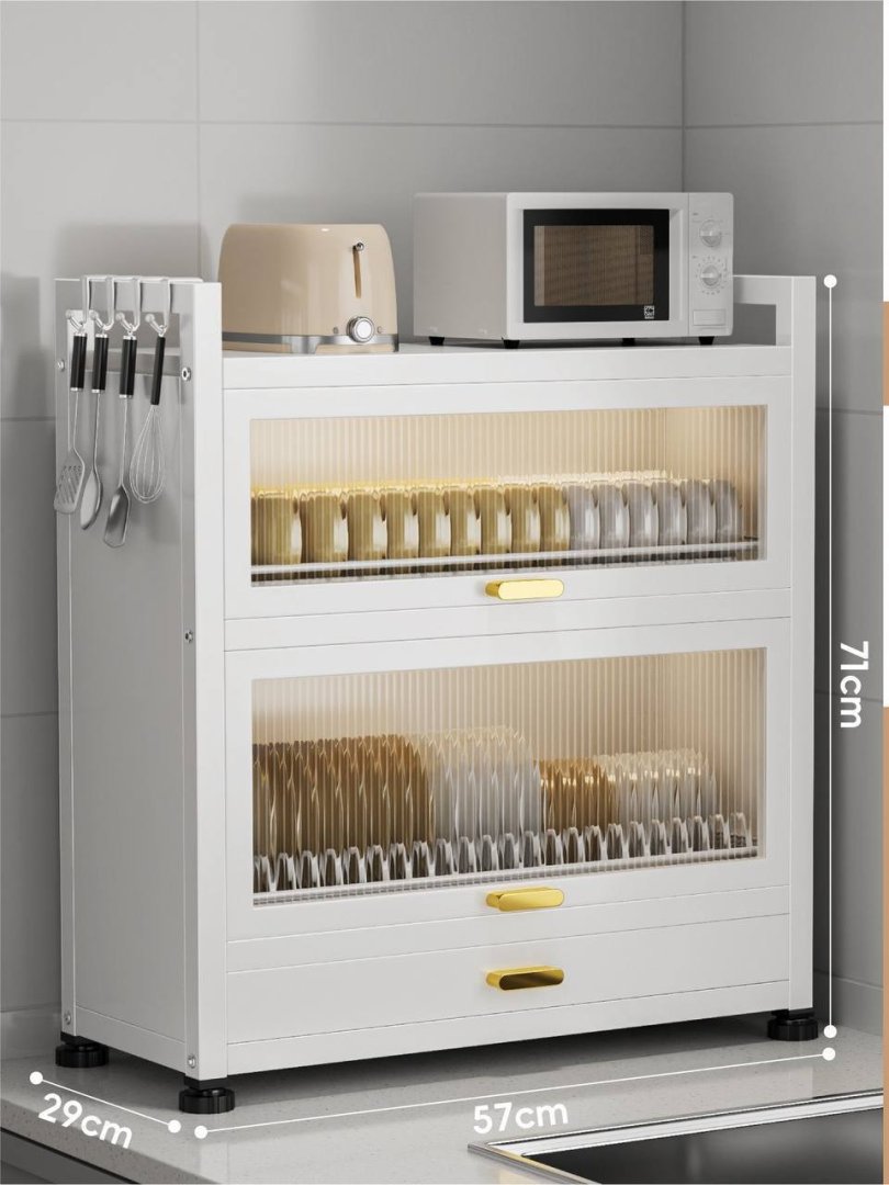 Premium oshxona etajerkasi – Eshikli metall idish-tovoq shkafi va mikroto‘lqinli pech uchun stellaj (71x57x29 sm)  18050  c.2q.23d