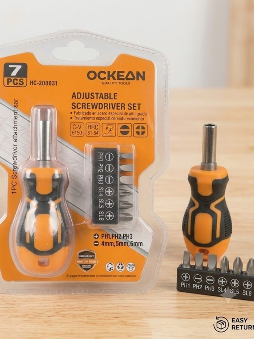 OCKEAN HC-300037 — 7 tadan iborat universal kichik (stubby) otvyortka va bitlar to‘plami  15018