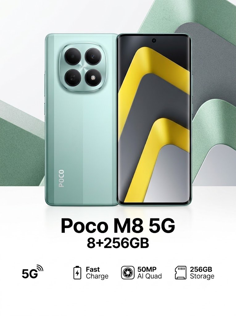Xiaomi Poco M8 5G 8GB + 256GB (Green) — yuqori tezlik, katta xotira va zamonaviy dizaynni o‘zida mujassam etgan smartfon  16589