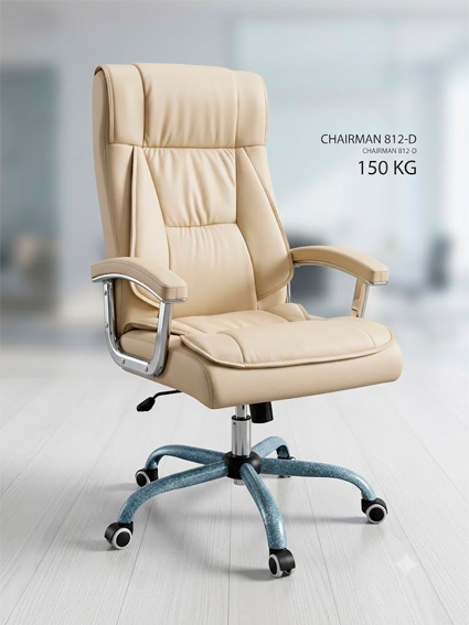 ChairMan 812-D — Rahbar kreslo, Eko-teri, Sinxron siltanish, Xrom, 3 rangda — Qora / Beige / Kulrang  14687