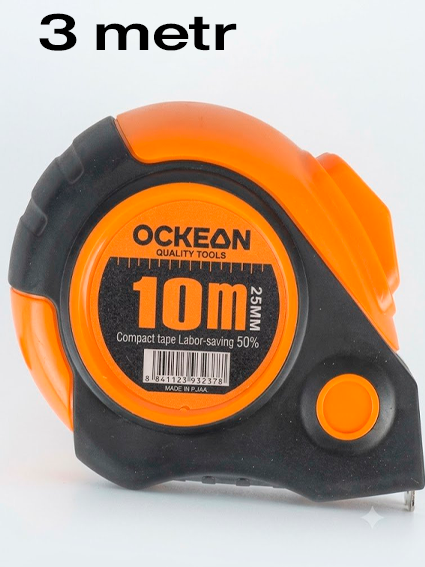 OCKEAN 3 metrli professional o‘lchov lentasi (Ruletka) - Qora-Sariq dizayn, 25 mm  15403