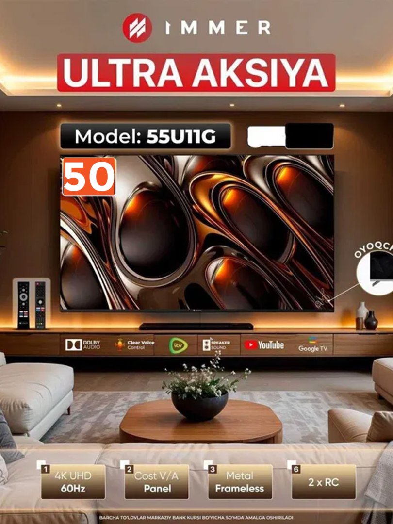 IMMER U50A2 — 50" 4K Smart Televizor, qulay va zamonaviy tanlov H79